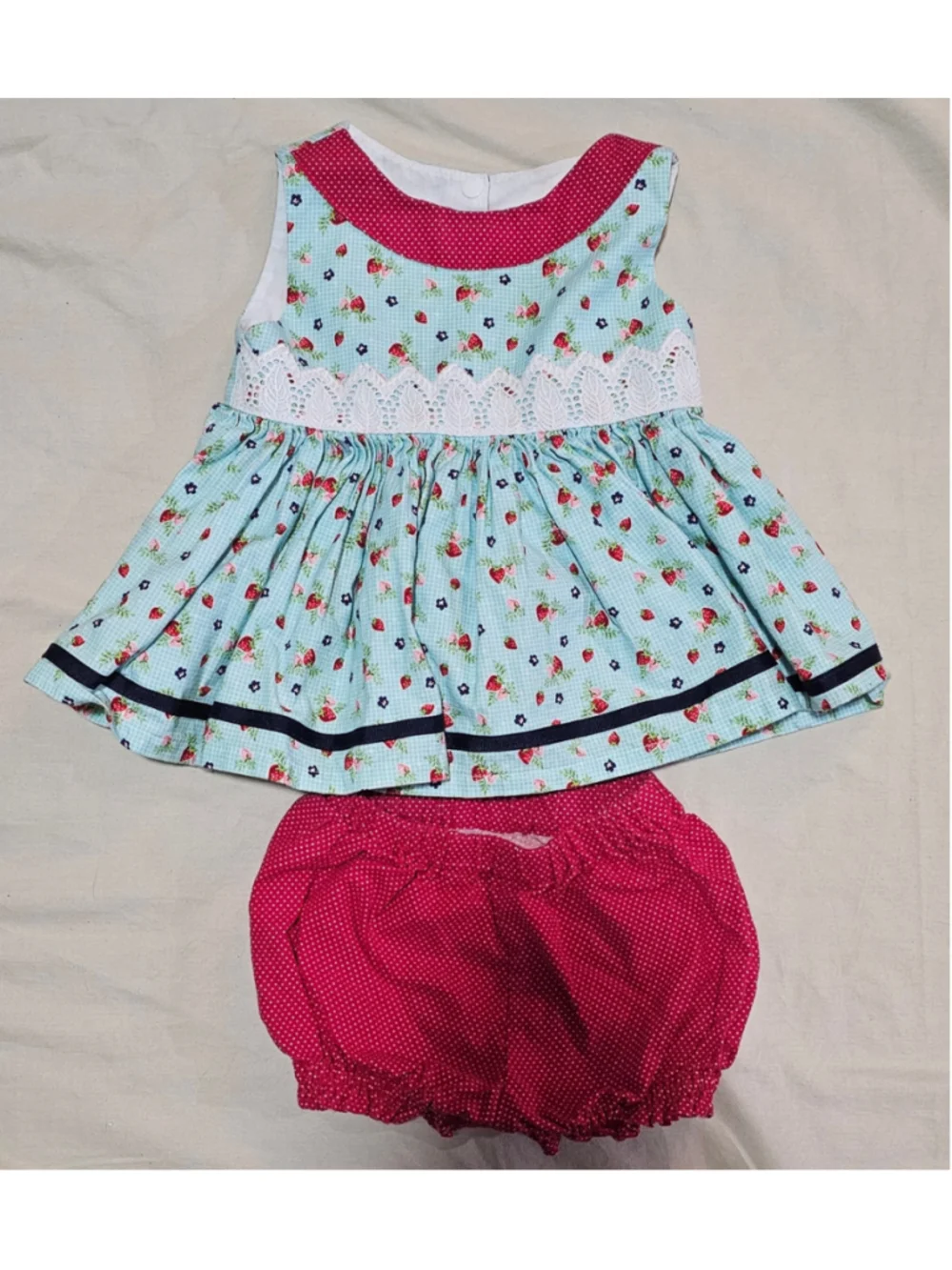 Grammie's Nook Handmade Berry Dress and Bloomer Set Toddler Girls 2T Blue Red